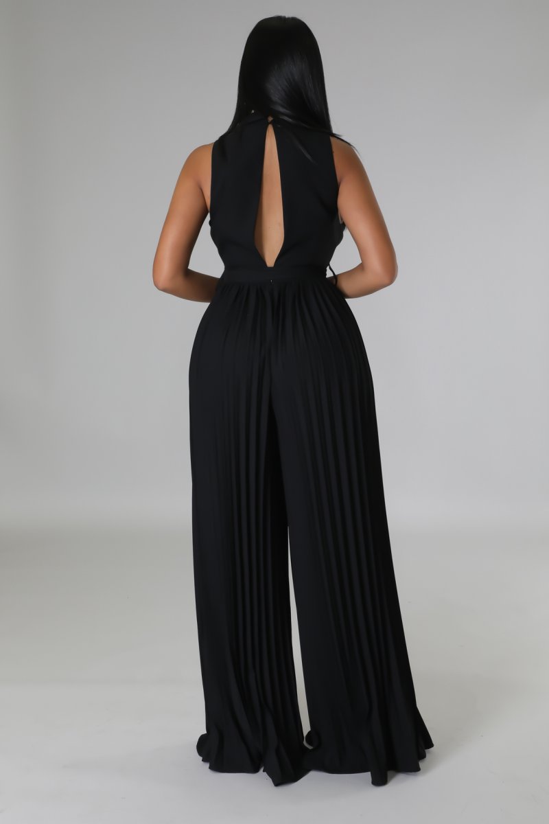 Button Front Belted Pleated Wide Leg Jumpsuit