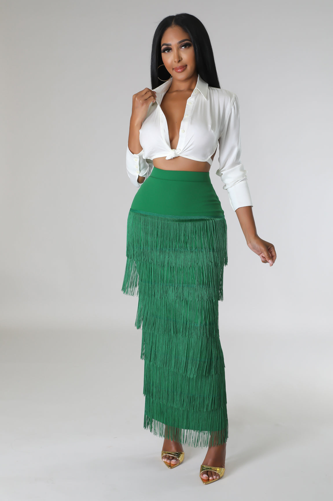 High waist fringe skirt