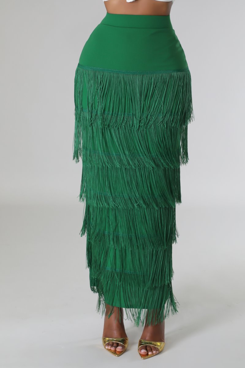 High waist fringe skirt